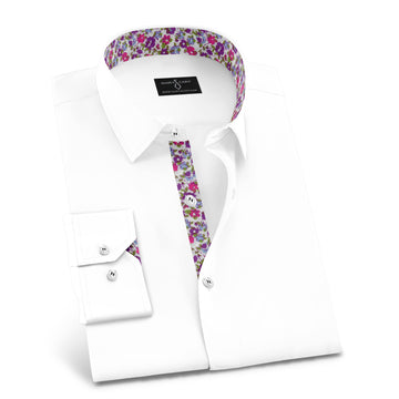 White Formal Shirt with Multi Color Floral Print