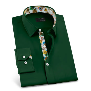 Green Formal Shirt with Multi Color Flowers