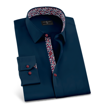 Navy Formal Shirt with Printed Viscose