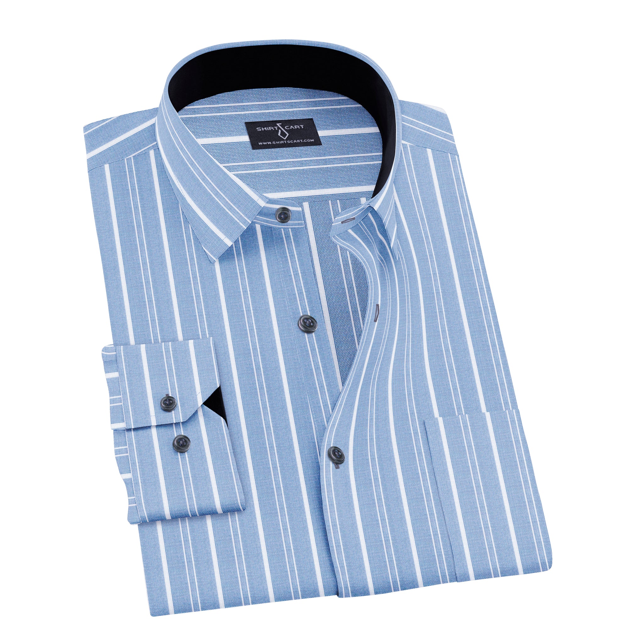 Sky-blue narrow Strips with White Bold Strips Formal Shirt