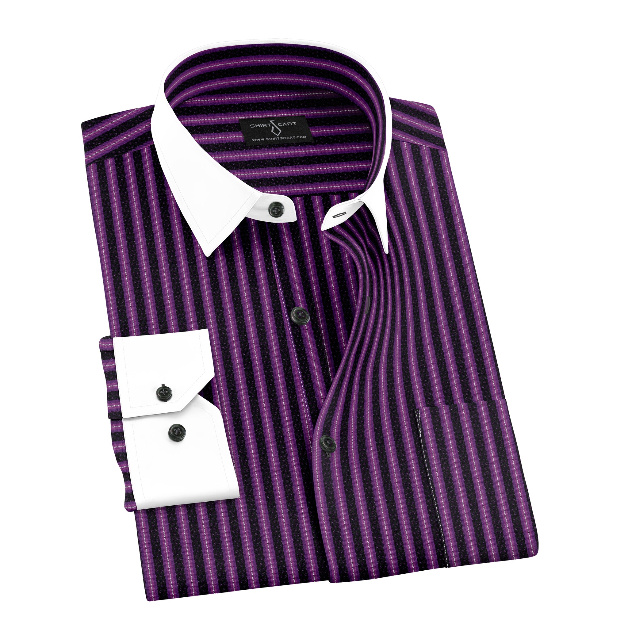 Black Purple Stripes Formal Shirt with White Cuff