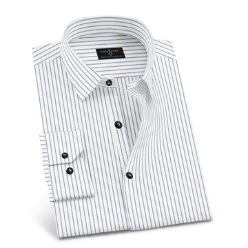 Black dotted Stripe On White Premium Cotton Men's Formal Shirt