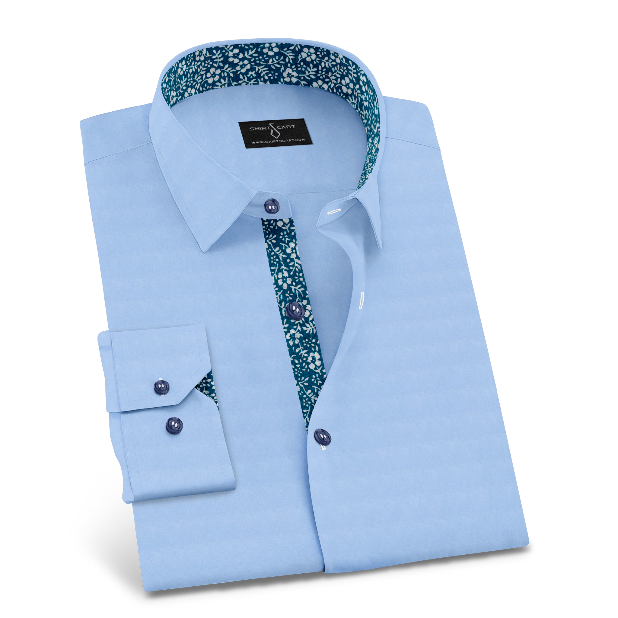 Sky-Blue Formal Shirt with Floral Print