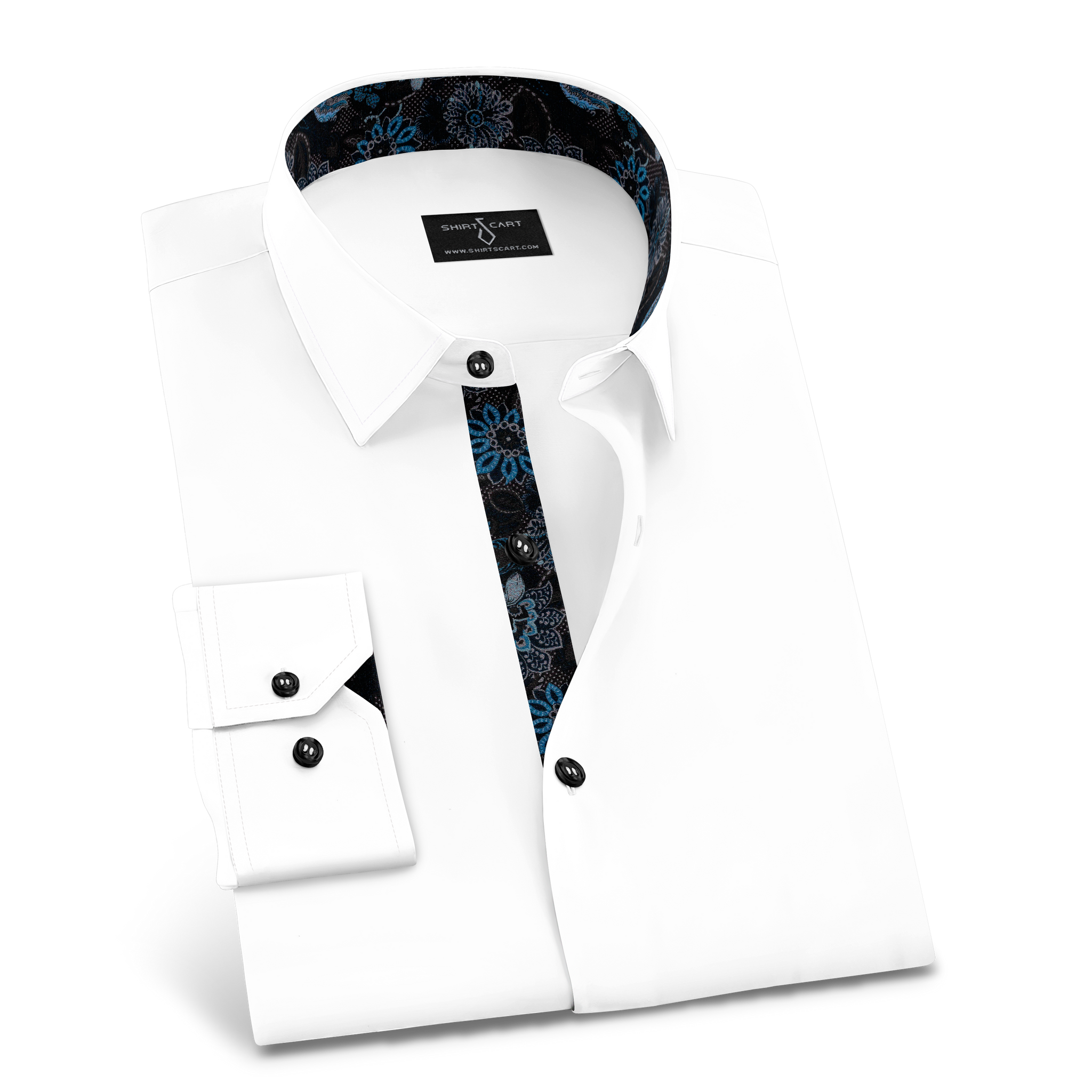 White Formal Shirt with Black Floral