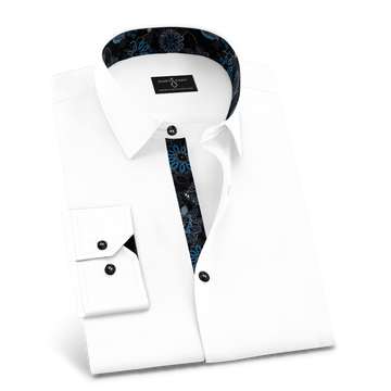 White Formal Shirt with Black Floral